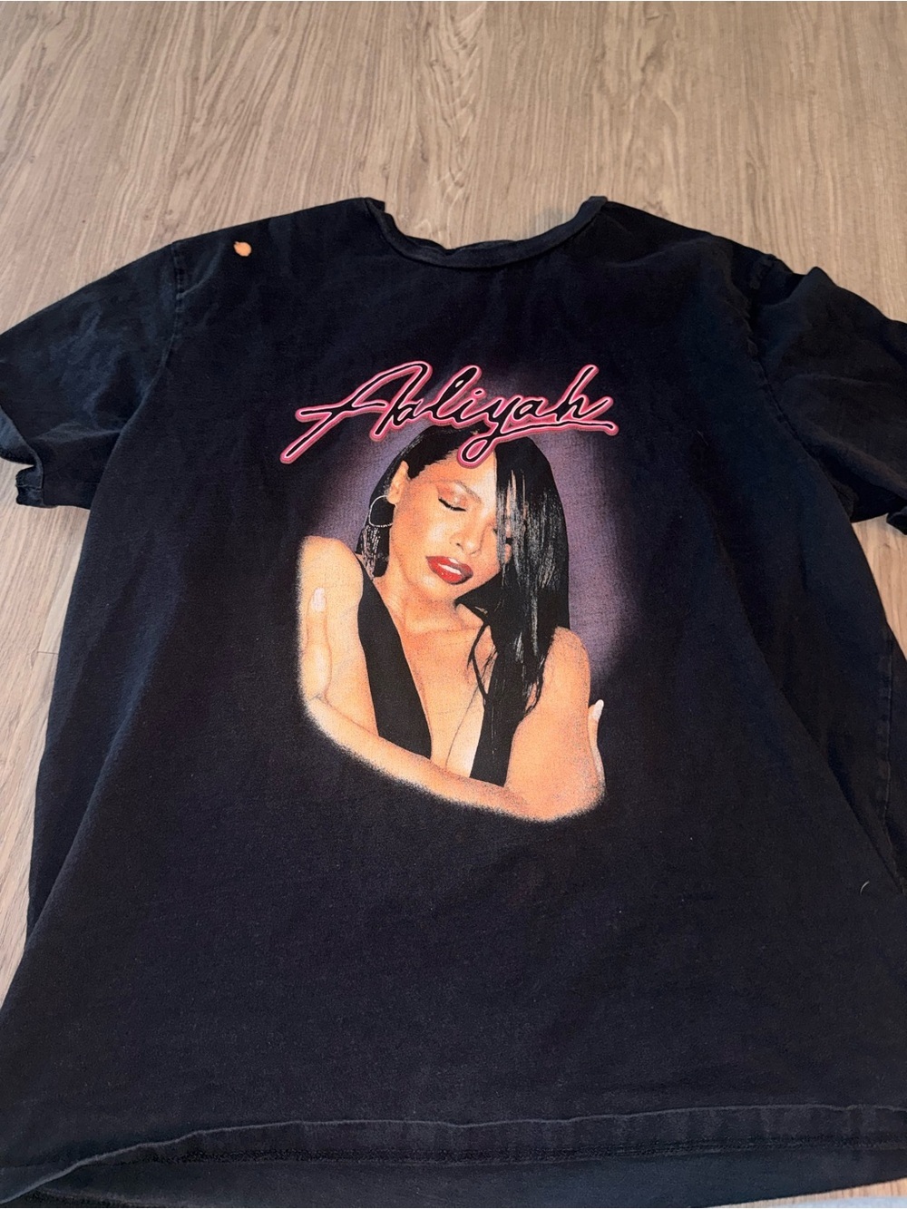 Black Short Sleeve Graphic Tee with Pink Script Logo